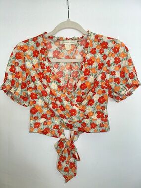 Monteau Los Angeles | Floral Tie Back Crop Top | S